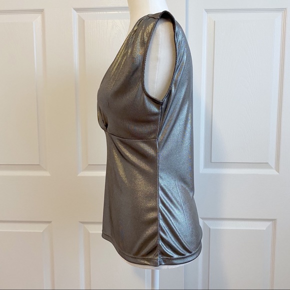 Ann Taylor Metallic Silver V-neck Blouse Tank Top - Picture 5 of 7
